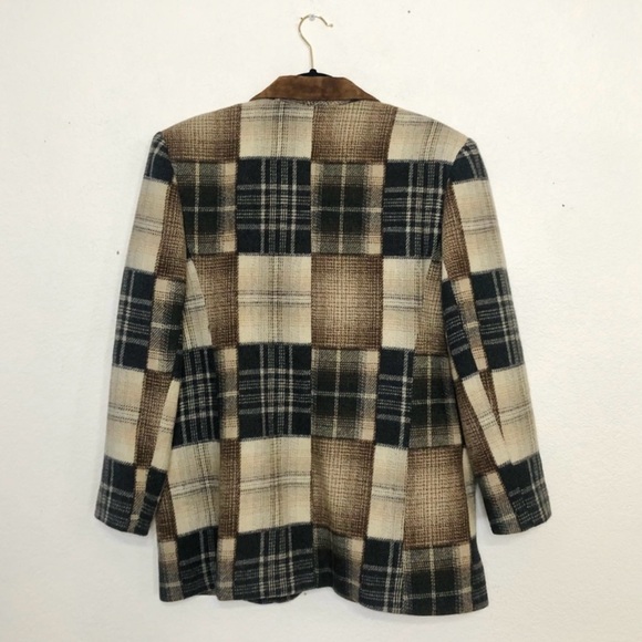 Vintage JL Colebrook Plaid Patchwork Wool Coat Size Large - Picture 4 of 6